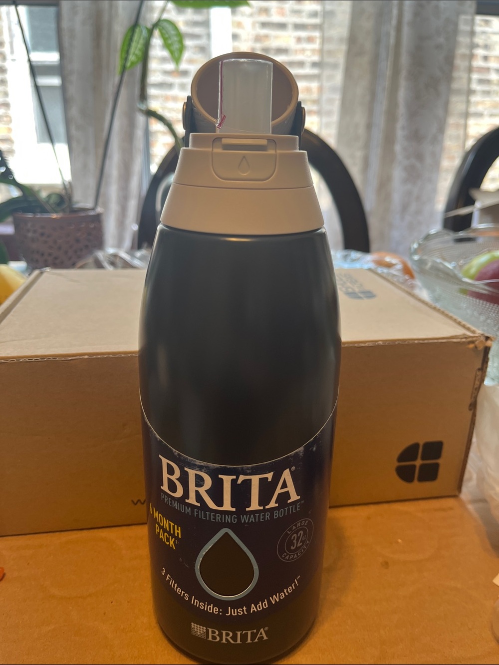 Brita Black and Beige Filtered Water Bottle with Flip Spout